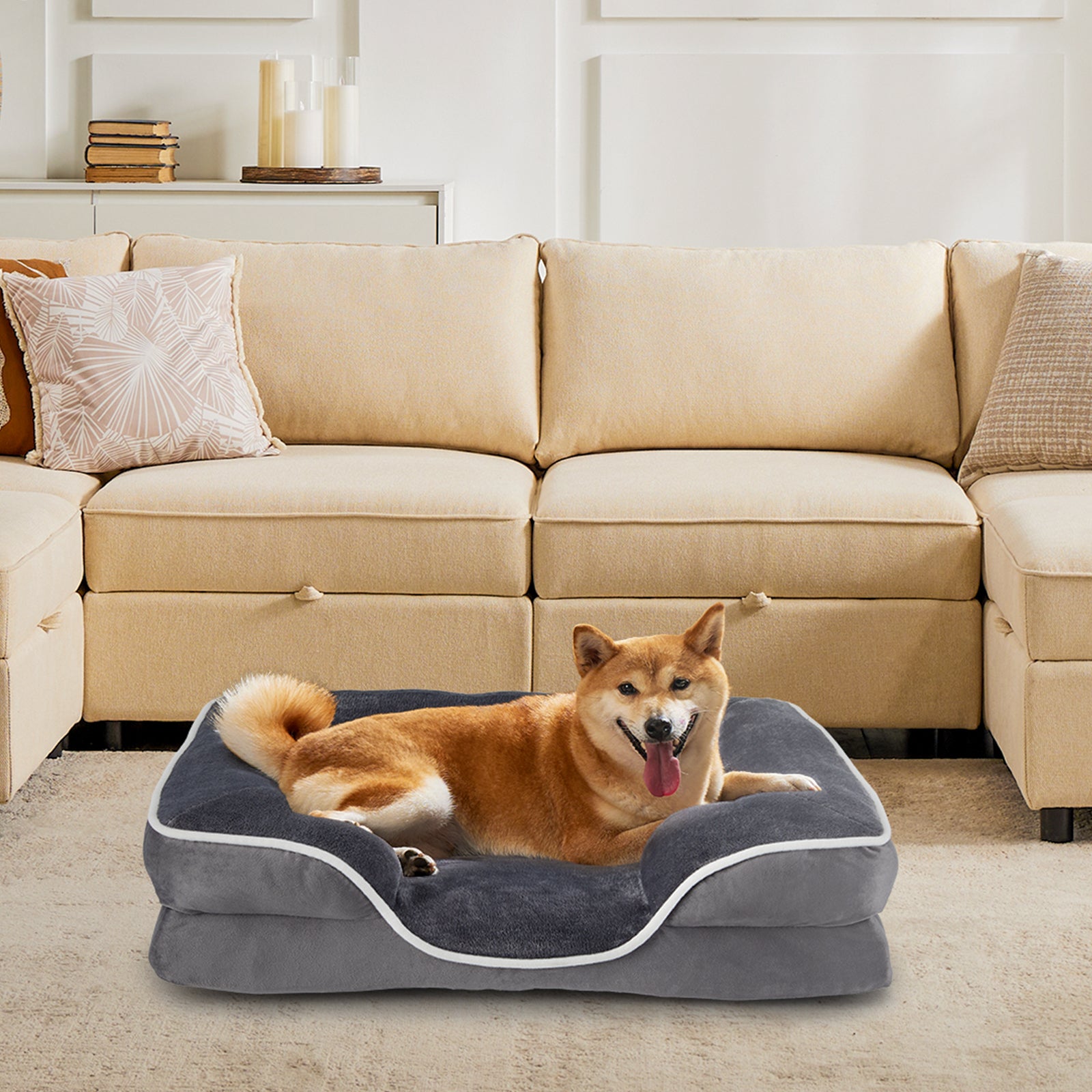 Legowisko z pianki memory foam dla małych psów i kotów, z zdejmowanym pokrowcem nadającym się do prania, antypoślizgową podstawą i wodoodporną wyściółką